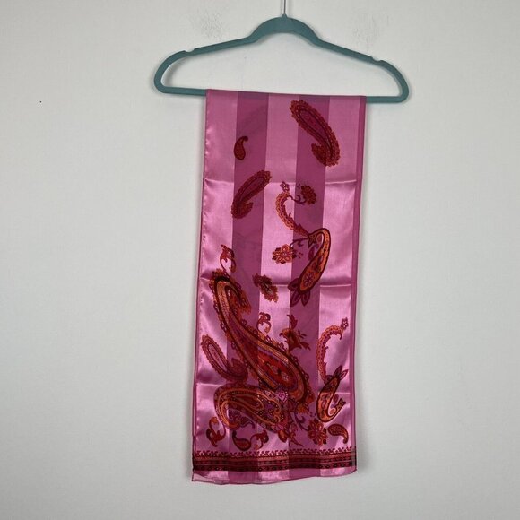 Pink Paisley Long Rectangle Scarf Striped 11”x52” - Picture 5 of 5